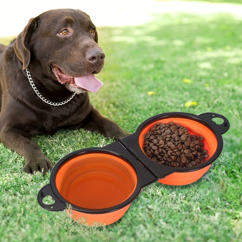 1pc Collapsible Portable Pet Double Bowls - Foldable Dog Food and Water Bowl for Outdoor Traveling, Camping, and Walking Supplies