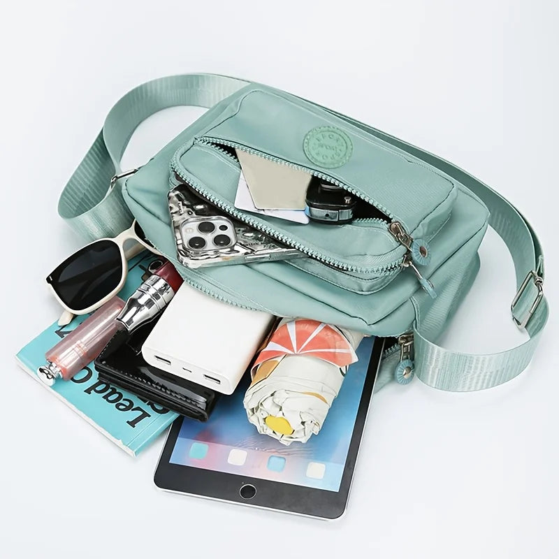 1pc Lightweight Nylon Women's Shoulder Bag,Adjustable Strap,Casual Crossbody Design in Mint,Zipper Closure, Ideal for Everyday