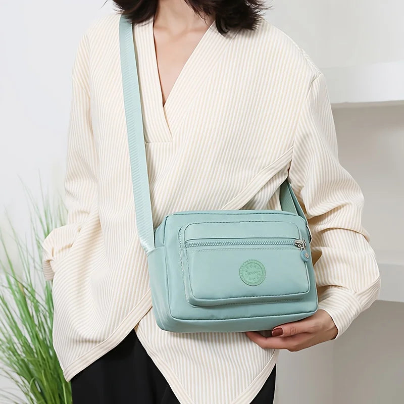 1pc Lightweight Nylon Women's Shoulder Bag,Adjustable Strap,Casual Crossbody Design in Mint,Zipper Closure, Ideal for Everyday