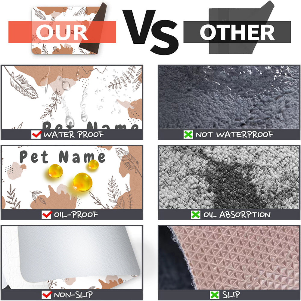 Personalized Leather Dog Food Mat, Custom Pet Name, Waterproof & Non-Slip, Oil-Proof Dog Bowl Mat for Food and Water, Ideal for Dogs