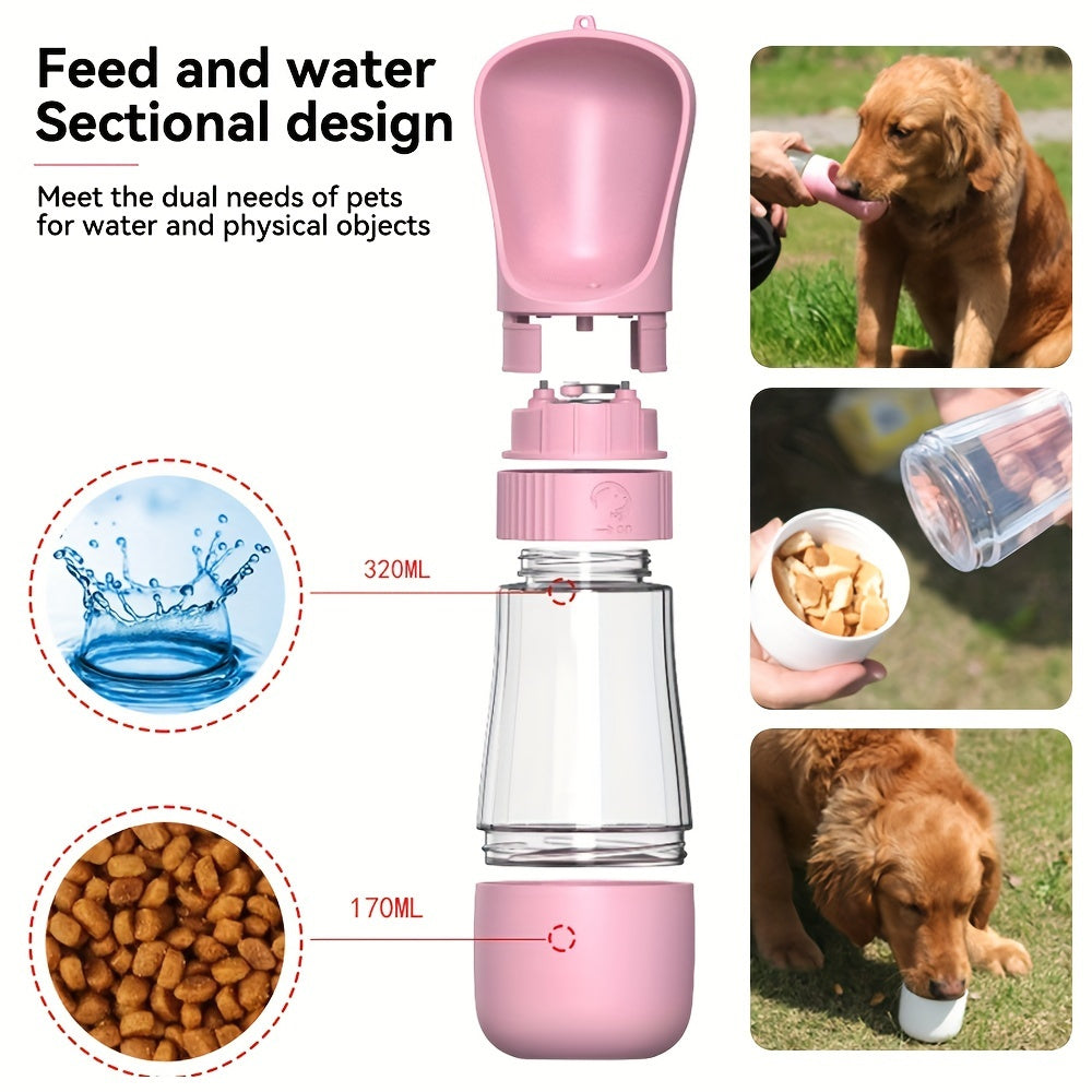 Leak Proof 2 In 1 Portable Dog Water Bottle - 1pc Plastic Dog Food And Water Container