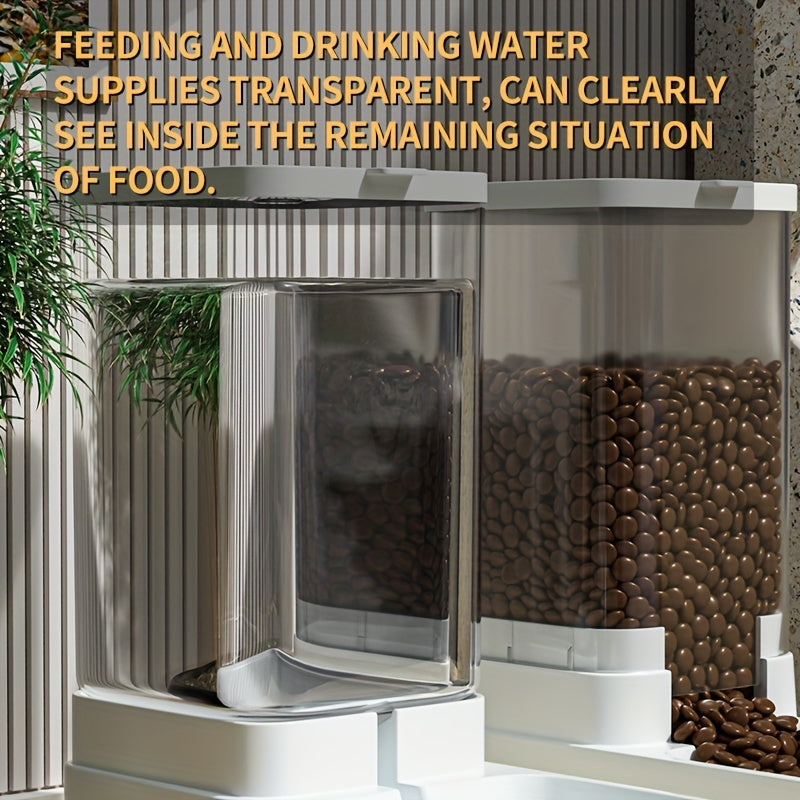 Automatic Self Feeding Station - Gravity Pet Feeder And Water Dispenser Set, Plastic Dog Food Feeder Dog Water Container - Indoor Dogs Christmas Gift