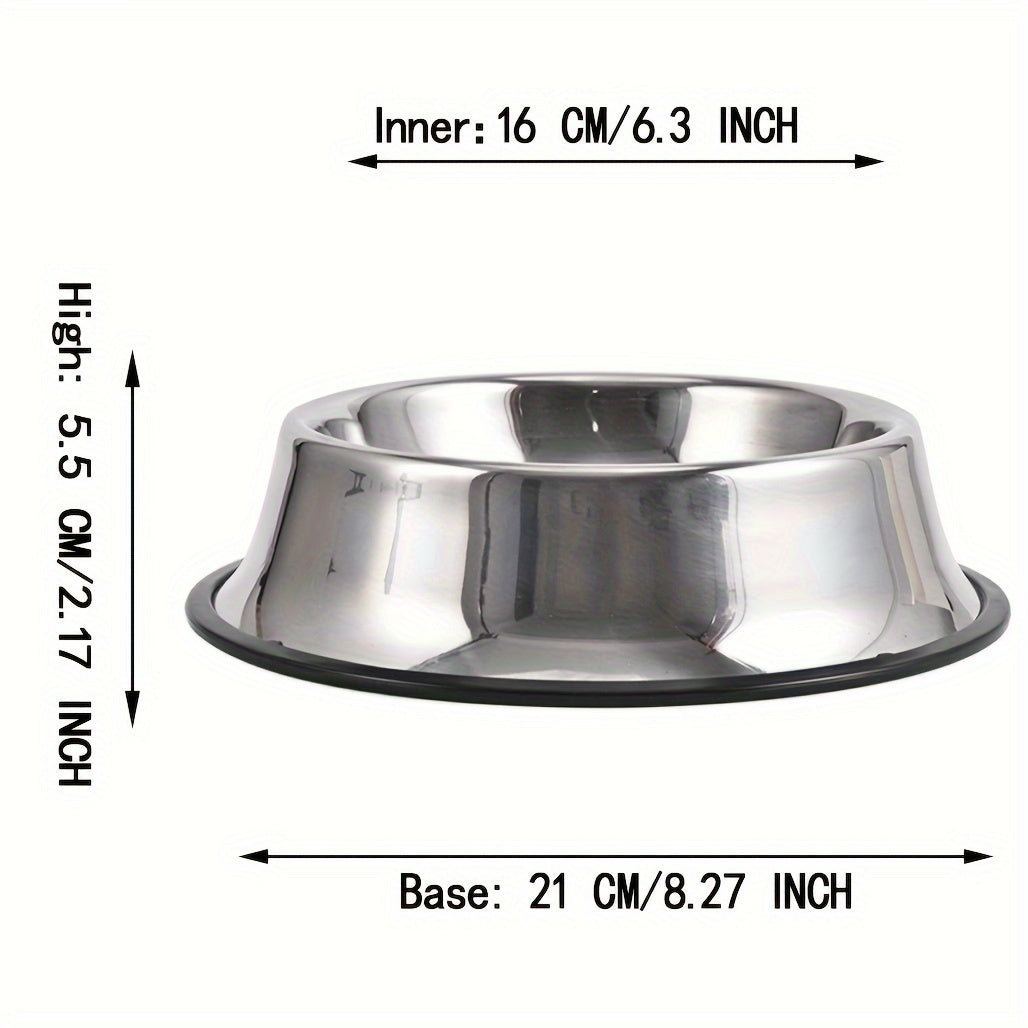 1pc Stainless Steel Dog Bowl, Durable Drop Resistant Dog Food Bowl Drinking Basin With Non-slip Base