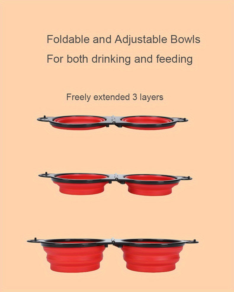 Collapsible Silicone Dog Travel Bowls, 2 In 1 Double Bowls Folding TPE Dog Food Bowl Water Bowl, Hangable Dog Feeder Dish Bowl For Outdoor Walking Camping Traveling