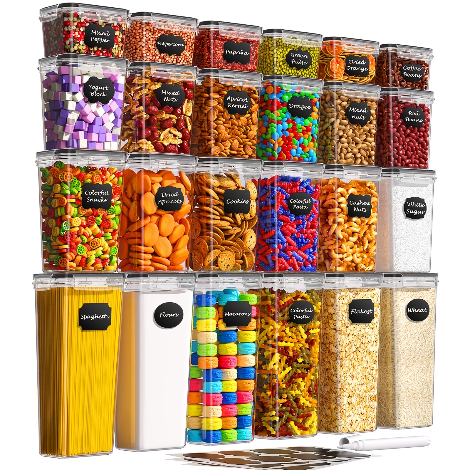 24pcs Pet Food Storage Containers Set With Lids, BPA Free Airtight Plastic Dog Food Storage Buckets With Labels And Marker For Pet Dry Food Snack Storage