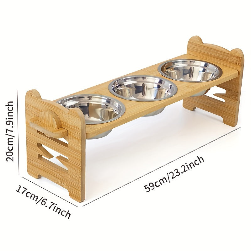 [2-Bowl Elevated Adjustable Dog Feeder] Elevated Adjustable Height Wooden Dog Feeder Stand with 2 Stainless Steel Bowls, Raised Dog Food And Water Bowls Stand for Neck Protection