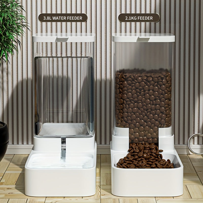 Automatic Self Feeding Station - Gravity Pet Feeder And Water Dispenser Set, Plastic Dog Food Feeder Dog Water Container - Indoor Dogs Christmas Gift