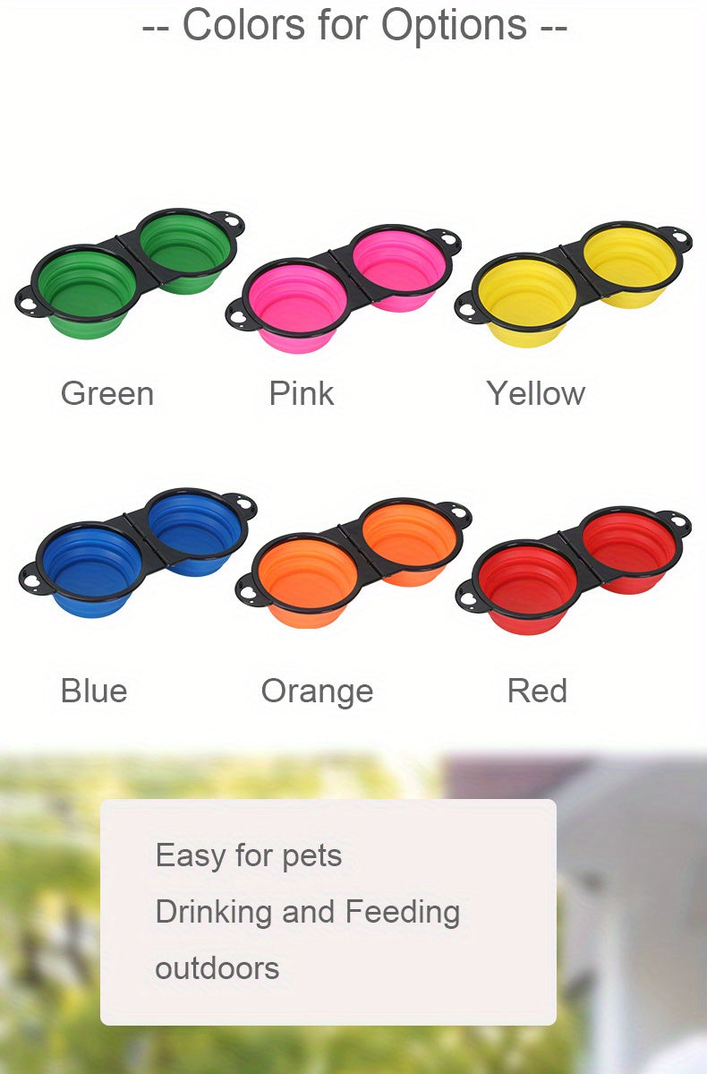 Collapsible Silicone Dog Travel Bowls, 2 In 1 Double Bowls Folding TPE Dog Food Bowl Water Bowl, Hangable Dog Feeder Dish Bowl For Outdoor Walking Camping Traveling