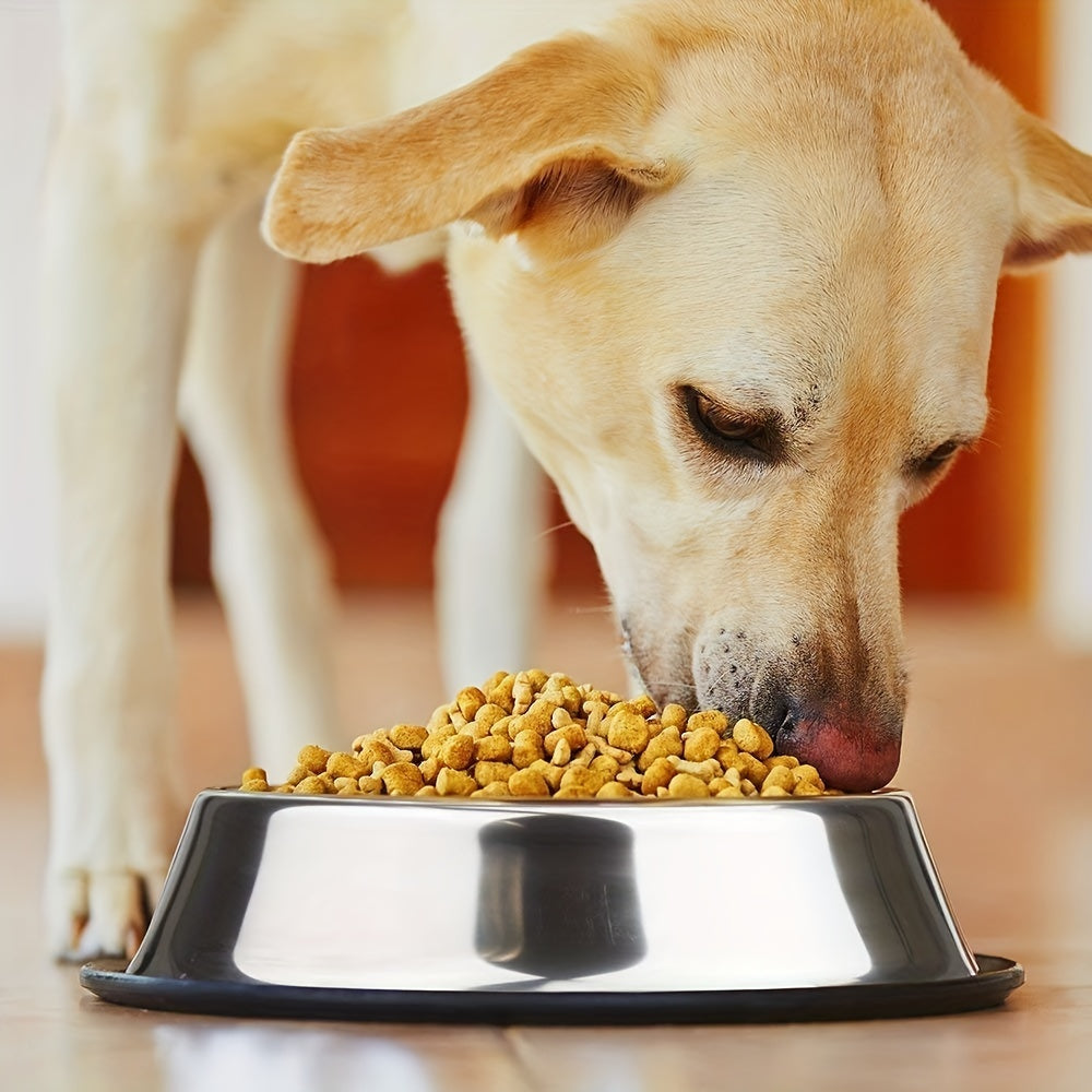 1pc Stainless Steel Dog Bowl, Durable Drop Resistant Dog Food Bowl Drinking Basin With Non-slip Base