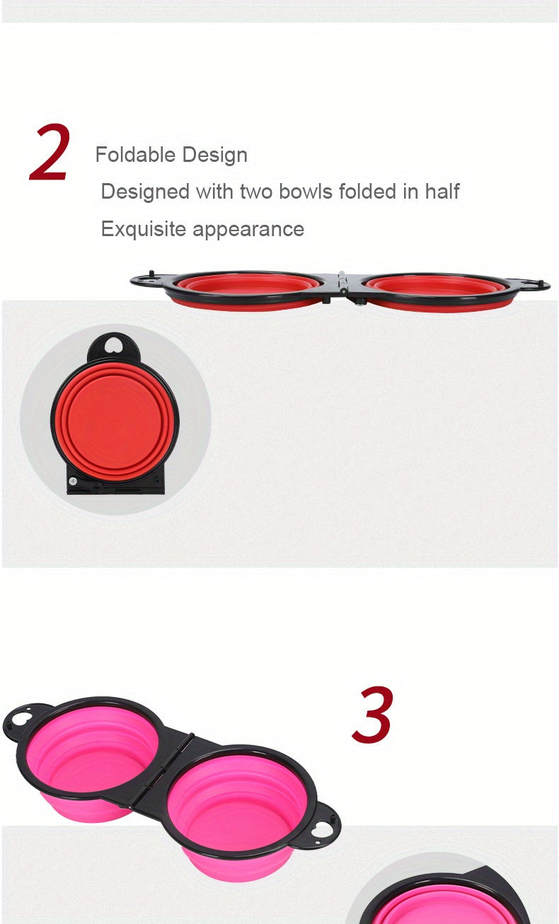 Collapsible Silicone Dog Travel Bowls, 2 In 1 Double Bowls Folding TPE Dog Food Bowl Water Bowl, Hangable Dog Feeder Dish Bowl For Outdoor Walking Camping Traveling
