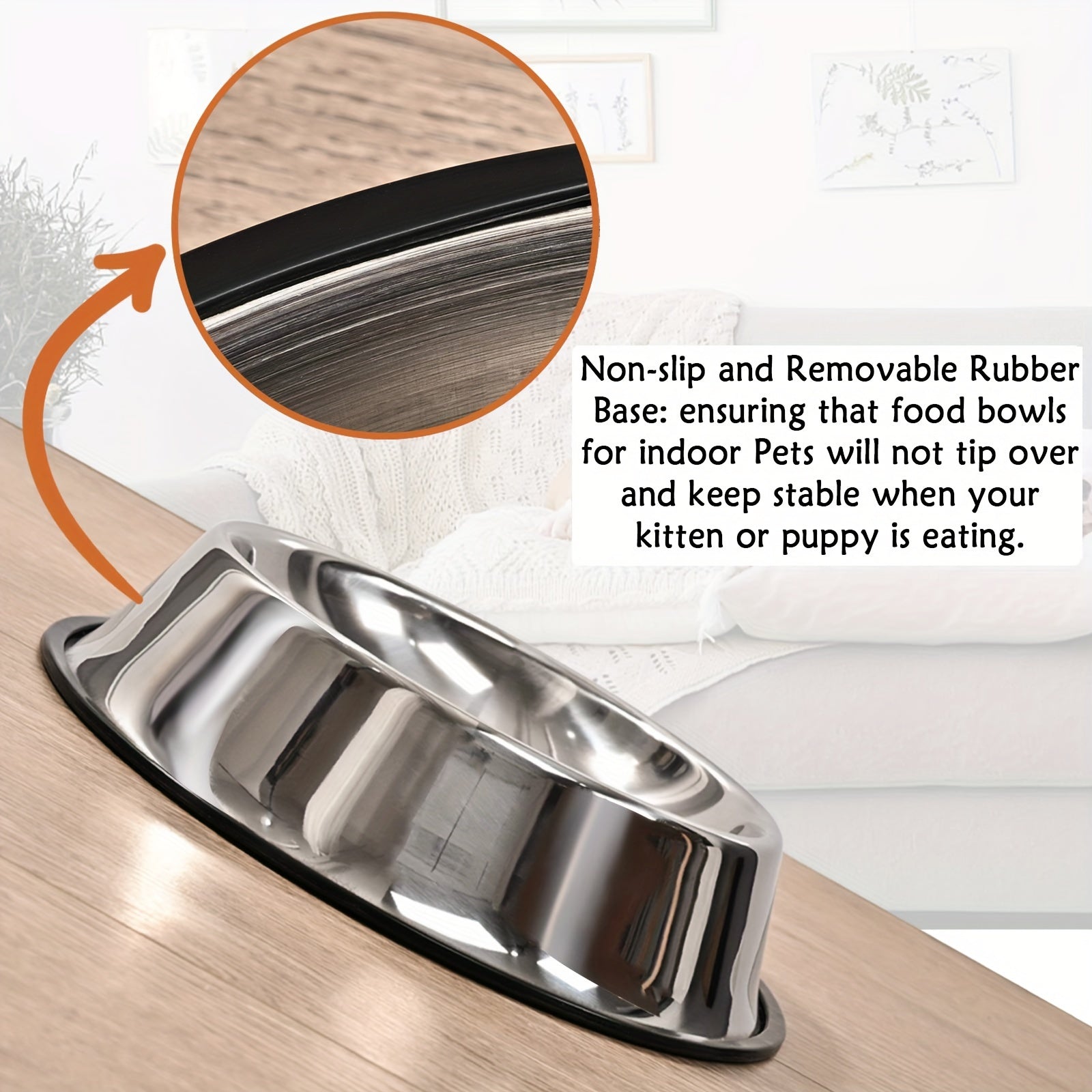 1pc Stainless Steel Dog Bowl, Durable Drop Resistant Dog Food Bowl Drinking Basin With Non-slip Base