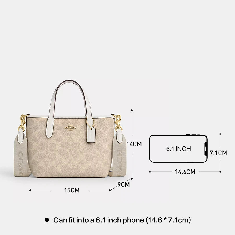 Coach City Mini Tote Bag In Signature Canvas Mommy Bag Ladies Handbag For Women Casual Lightweight Handbag Everyday Carry Purse