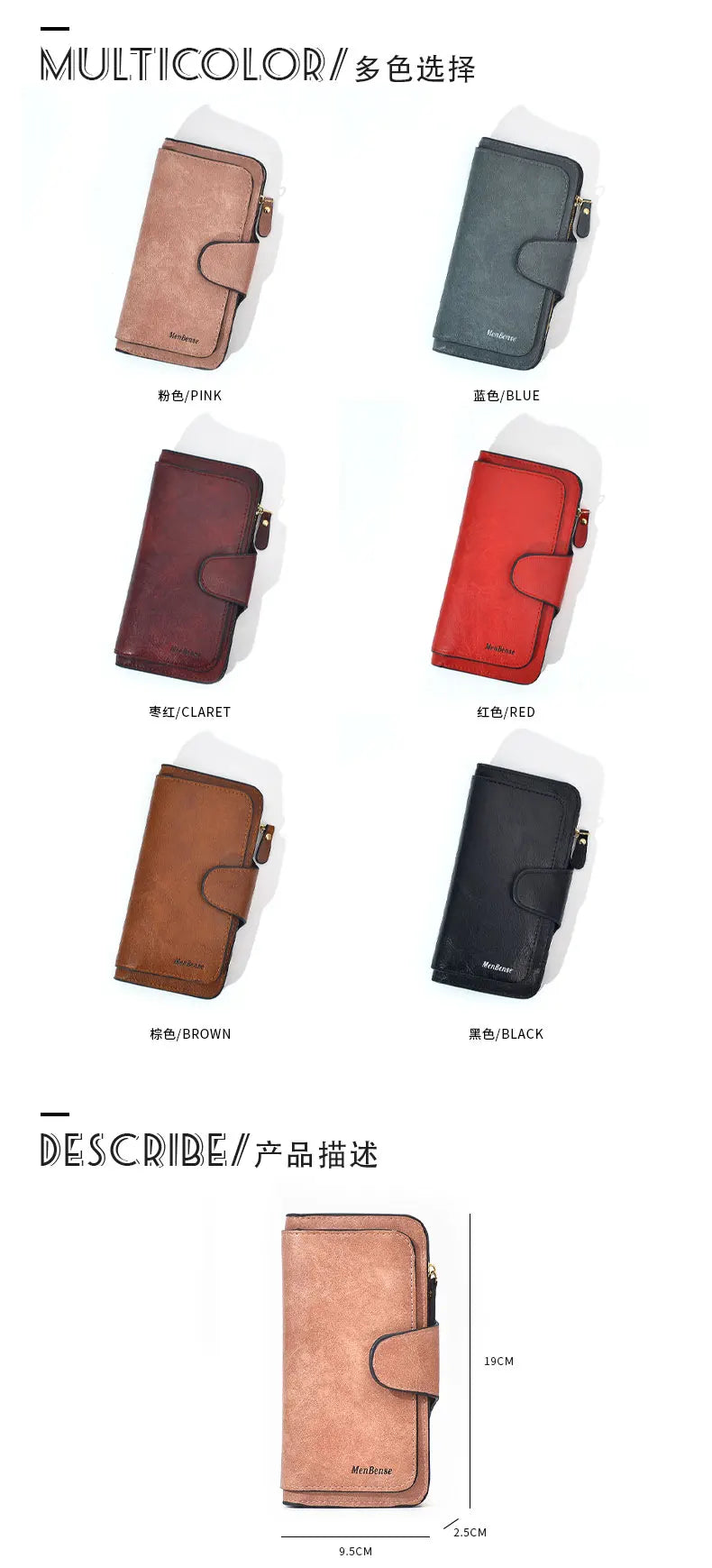 Women's wallet made of leather Wallets Three fold VINTAGE Womens purses mobile phone Purse Female Coin Purse Carteira Feminina