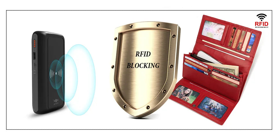 Fashion Women's Wallet RFID Original Leather Purses with Coins and Cards Large Capacity Female Trifold Handy Clutch Phone Bag
