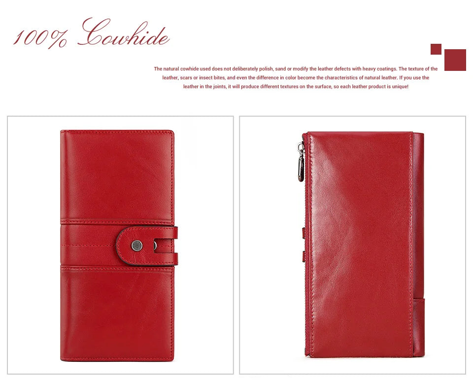 Fashion Women's Wallet RFID Original Leather Purses with Coins and Cards Large Capacity Female Trifold Handy Clutch Phone Bag