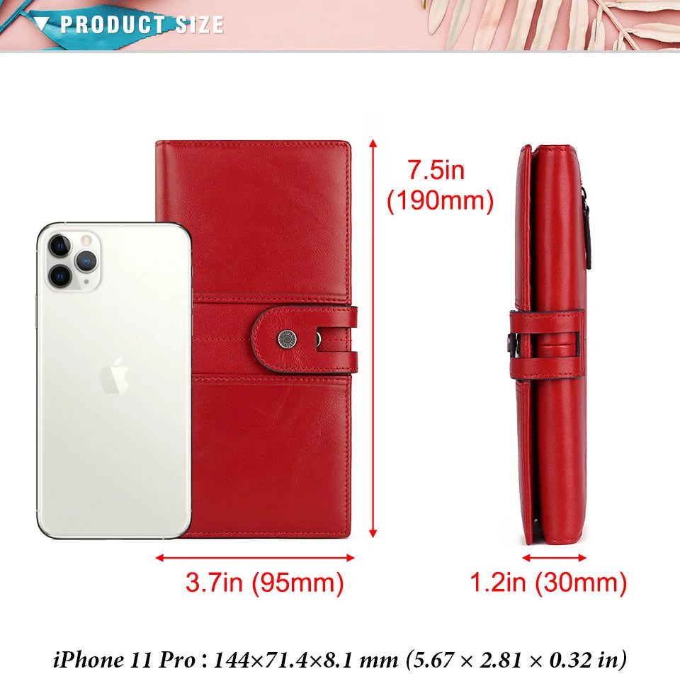 Fashion Women's Wallet RFID Original Leather Purses with Coins and Cards Large Capacity Female Trifold Handy Clutch Phone Bag