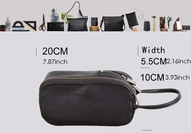 Clutch Bag Male Genuine Leather Luxury Handmade Men Mini Hand Bags Casual Storage Wallet Cell Phone Pouch Cowhide Zipper Purses
