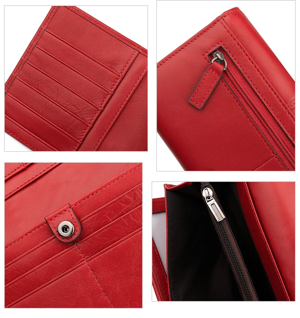 Fashion Women's Wallet RFID Original Leather Purses with Coins and Cards Large Capacity Female Trifold Handy Clutch Phone Bag