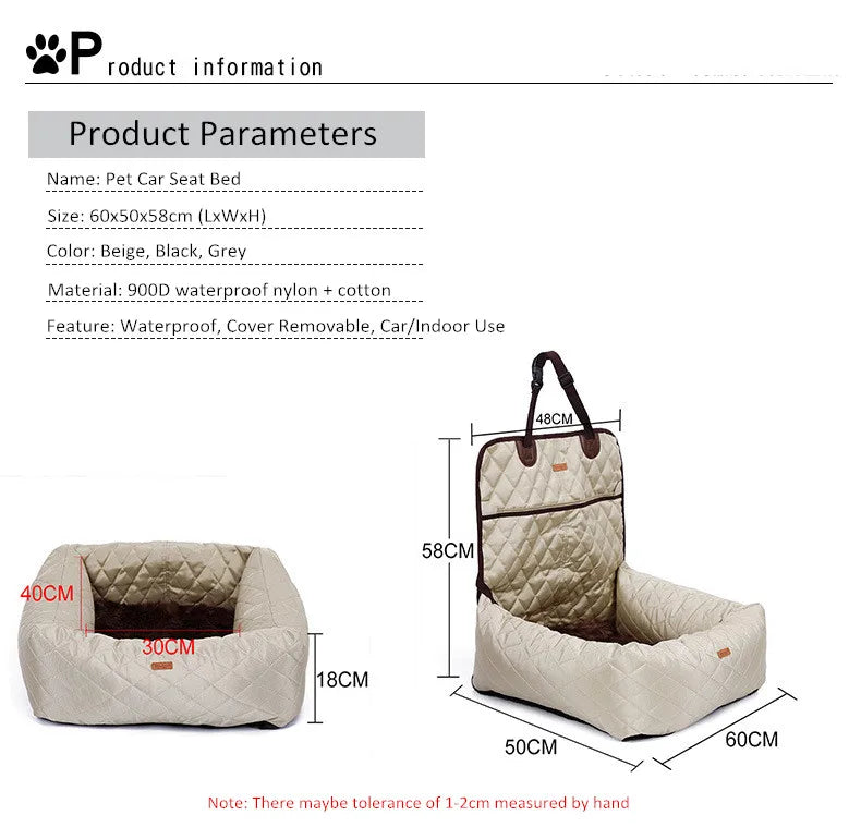 Dog Car Seat Bed Travel Dog Car Seats for Small Medium Dogs Front/Back Seat Indoor/Car Use Pet Car Carrier Bed Cover Removable