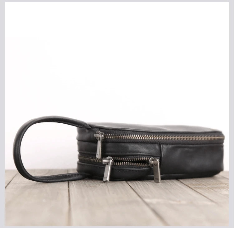 Clutch Bag Male Genuine Leather Luxury Handmade Men Mini Hand Bags Casual Storage Wallet Cell Phone Pouch Cowhide Zipper Purses