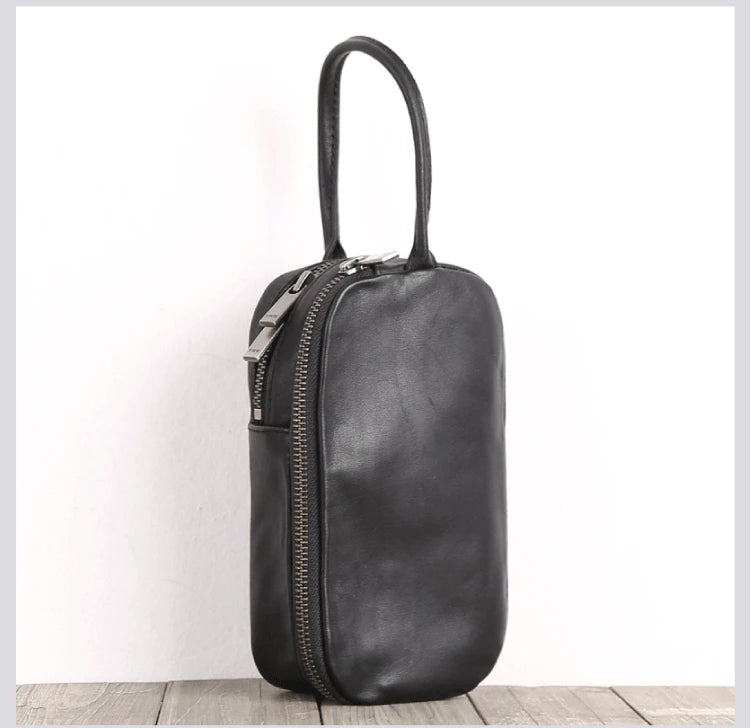 Clutch Bag Male Genuine Leather Luxury Handmade Men Mini Hand Bags Casual Storage Wallet Cell Phone Pouch Cowhide Zipper Purses