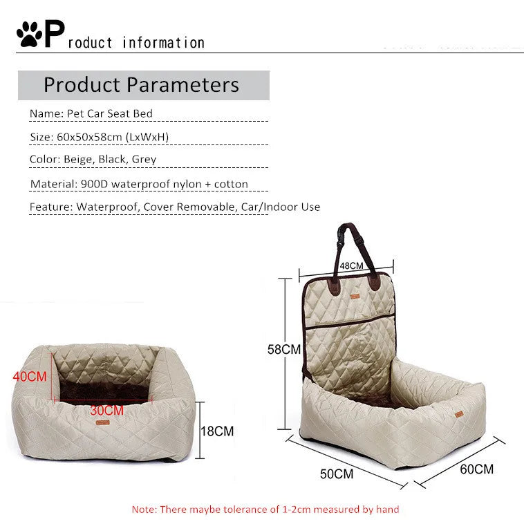 Dog Car Seat Bed Travel Dog Car Seats for Small Medium Dogs Front/Back Seat Indoor/Car Use Pet Car Carrier Bed Cover Removable