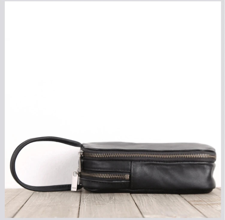 Clutch Bag Male Genuine Leather Luxury Handmade Men Mini Hand Bags Casual Storage Wallet Cell Phone Pouch Cowhide Zipper Purses