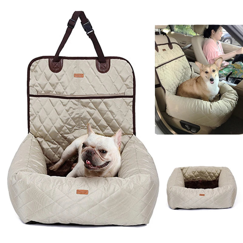 Dog Car Seat Bed Travel Dog Car Seats for Small Medium Dogs Front/Back Seat Indoor/Car Use Pet Car Carrier Bed Cover Removable