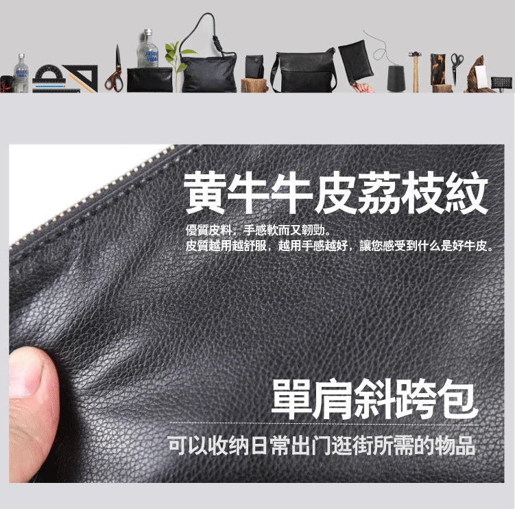 Satchel Men Genuine Leather Luxury Business Shoulder Bag Handmade Crossbody Pack Cowhide Casual Male Messenger Bag