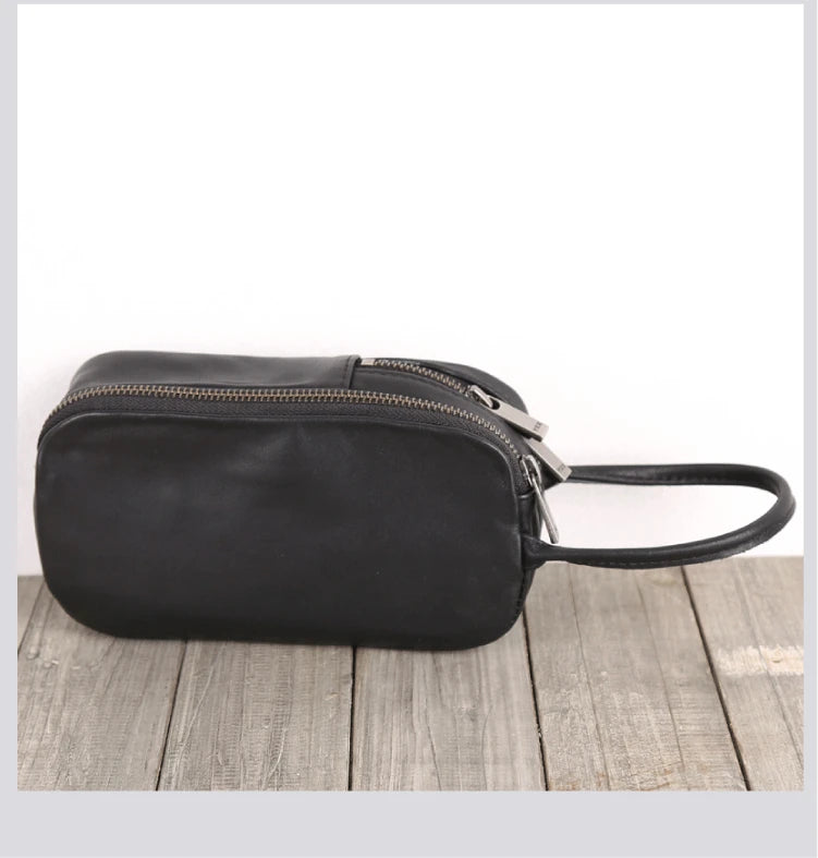 Clutch Bag Male Genuine Leather Luxury Handmade Men Mini Hand Bags Casual Storage Wallet Cell Phone Pouch Cowhide Zipper Purses