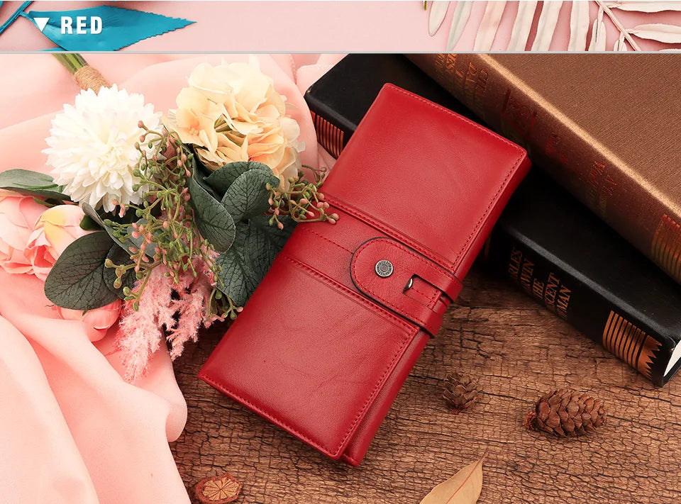Fashion Women's Wallet RFID Original Leather Purses with Coins and Cards Large Capacity Female Trifold Handy Clutch Phone Bag