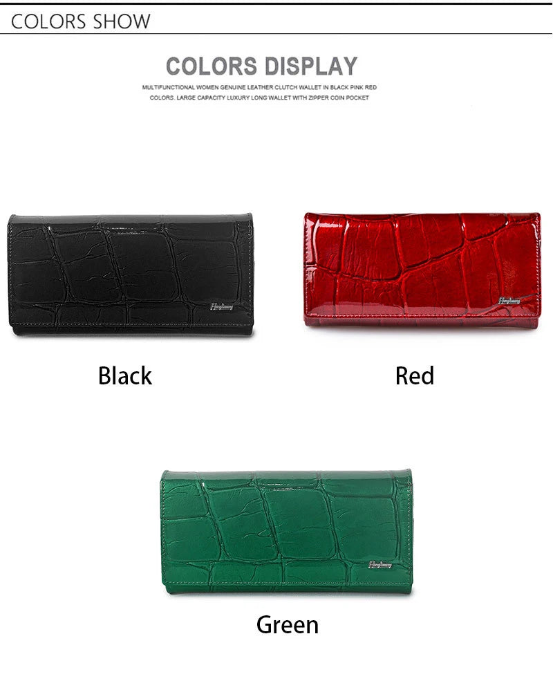 Handbag for Women Clutch Bags Female Long Wallets Genuine	Leather Purses Ladies Gift Elegant Luxury Wallet Shiny Money Bag