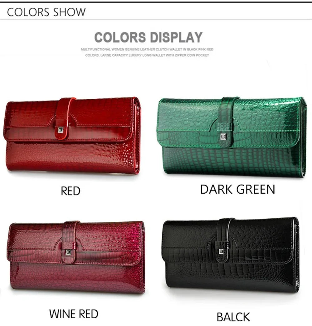 Genuine	Leather Purses for Women Long Handbags RFID	Credit Card Holder Wallets Luxury Designer Cardholder Bag Women's Wallet