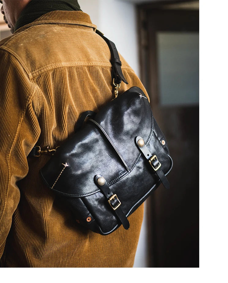 Vintage personality designer handmade high-quality cow leather men's messenger bag work luxury genuine leather shoulder bag