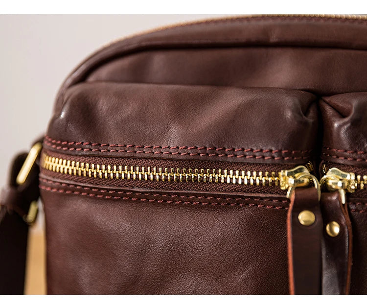 Fashion designers handmade vegetable tanned leather men's shoulder bag casual luxury genuine leather teens black crossbody bag