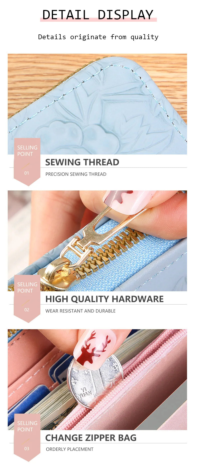 Long Zippered Women's Purse,Enlarged Ladies Phone Wallet,Embossed Design Fashionable Minimalist Money Bag,Lady Leather Purses