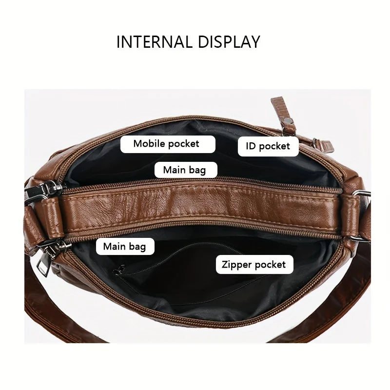 Vintage PU Leather Purses for Women, Multi-Pocket Handbag, Crossbody Shoulder Bags, High Quality Design, Ladies, 2022