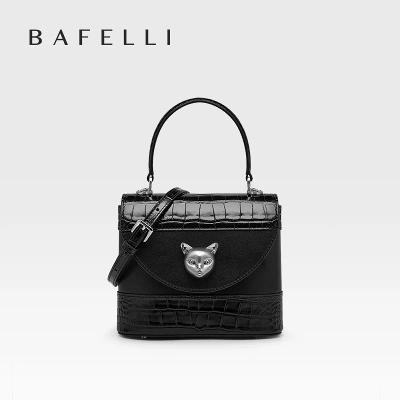 BAFELLI HANDBAG 2025 WOMEN'S NEW CROSSBODY LEATHER PURSE EVENING BAG CROCODILE GRAIN DESIGNER BUCKET CAT LUXURY BRAND FASHION