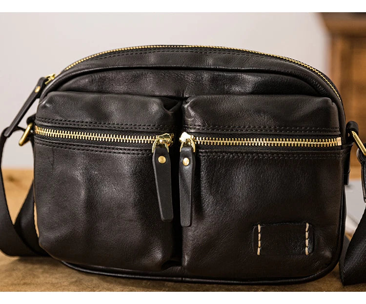 Fashion designers handmade vegetable tanned leather men's shoulder bag casual luxury genuine leather teens black crossbody bag