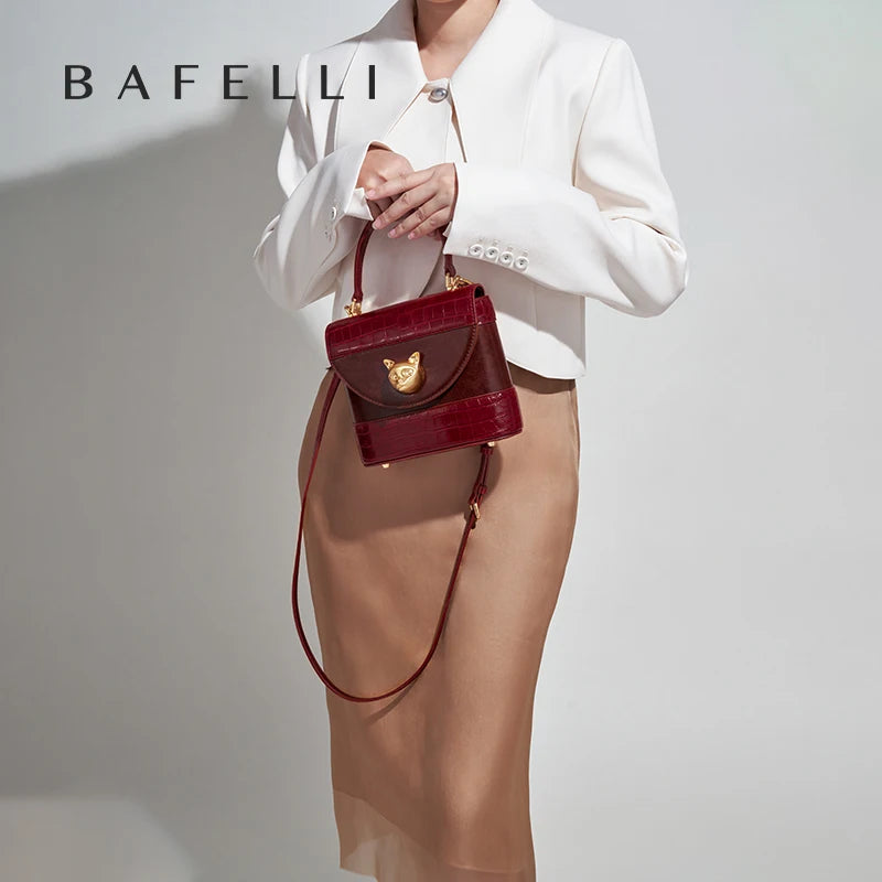 BAFELLI HANDBAG 2025 WOMEN'S NEW CROSSBODY LEATHER PURSE EVENING BAG CROCODILE GRAIN DESIGNER BUCKET CAT LUXURY BRAND FASHION