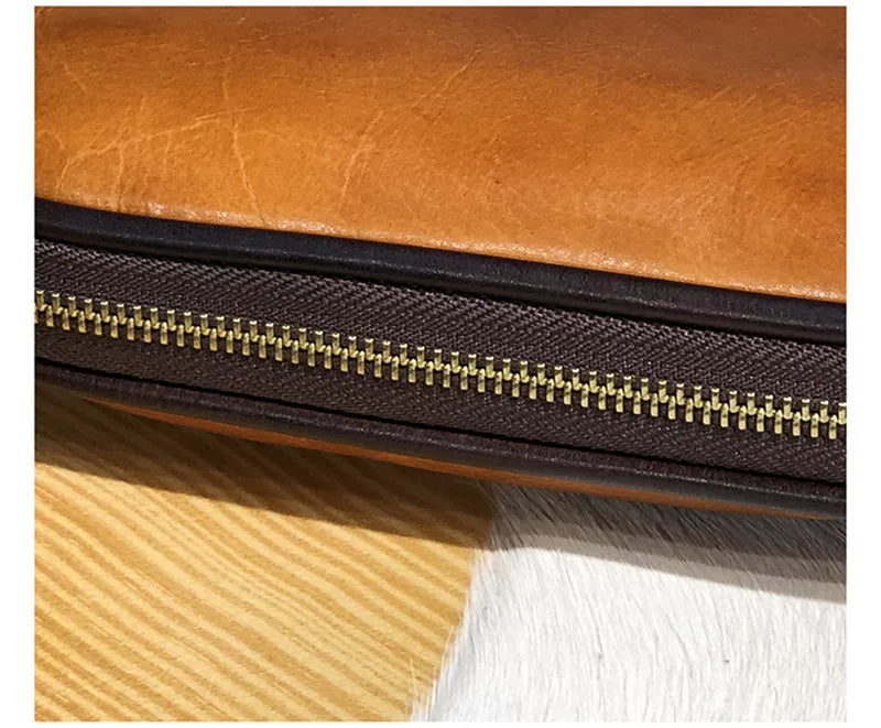 Vintage Handmade Luxury Genuine Leather Men Clutch Bag Casual Designer High Quality Real Cowhide Phone Card Holder Wallet