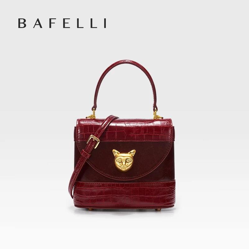BAFELLI HANDBAG 2025 WOMEN'S NEW CROSSBODY LEATHER PURSE EVENING BAG CROCODILE GRAIN DESIGNER BUCKET CAT LUXURY BRAND FASHION