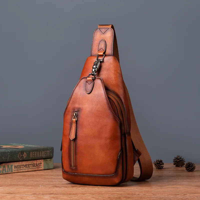 Anti theft  Men's Bag Luxury Brand Designer Single Shoulder Chest Bag Leather Male Crossbody Chest Pack Street Small Sling Bag