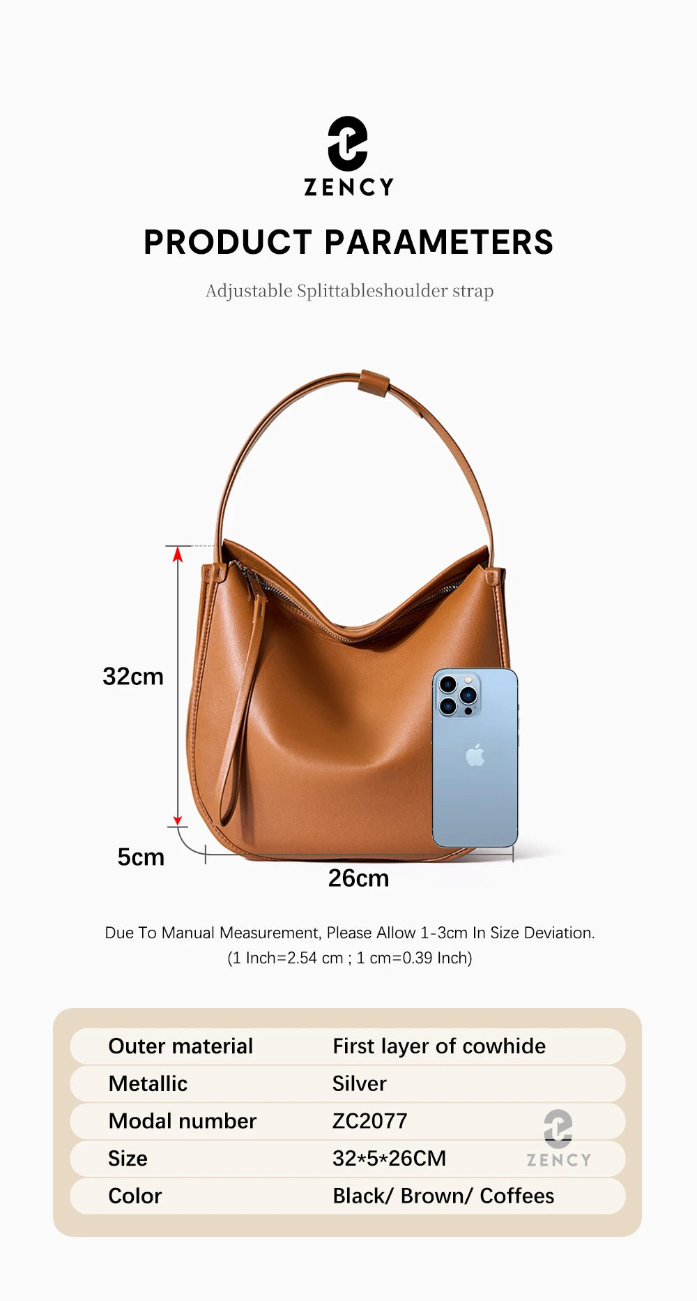 Zency Women Classic Black Messenger Bag Soft Leather Fashion Girl Handbag Luxury Designer Shoulder Large Hobo Bag For Commuters