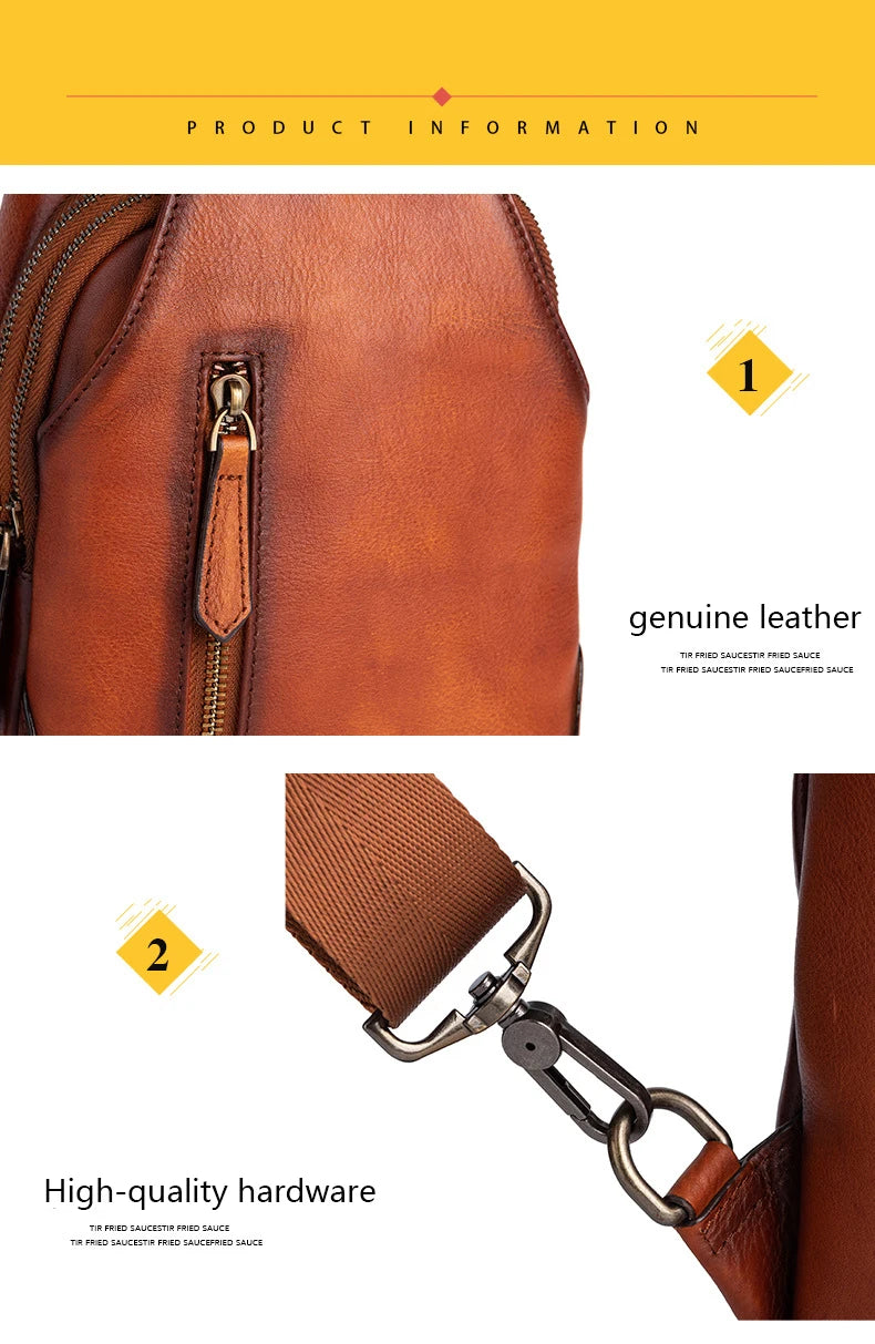 Anti theft  Men's Bag Luxury Brand Designer Single Shoulder Chest Bag Leather Male Crossbody Chest Pack Street Small Sling Bag