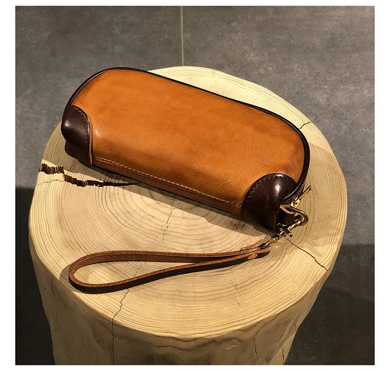 Vintage Handmade Luxury Genuine Leather Men Clutch Bag Casual Designer High Quality Real Cowhide Phone Card Holder Wallet