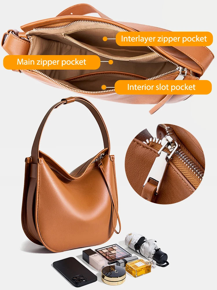 Zency Minimalist luxury Designer Bag Women Messenger Bag Genuine Leather Shoulder Handbags Large Capacity Tote Bag HoboFor Work