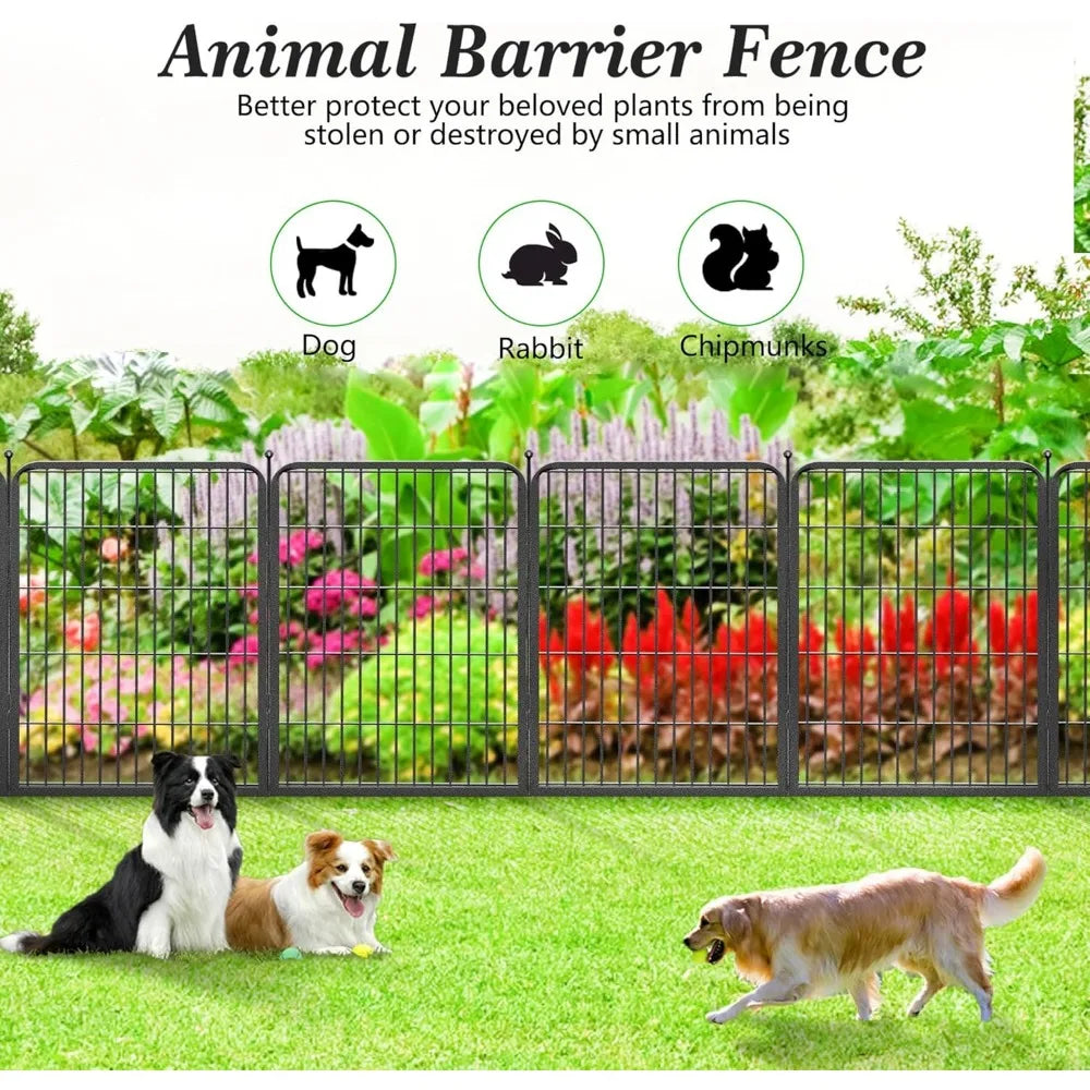 Decorative Garden Fence with Gate Metal Fence Panels 46ft (L)×32in(H) No Dig Fence for Dogs, 20 Panels Heavy Duty Fencing