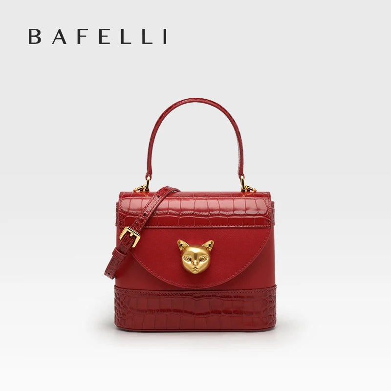 BAFELLI HANDBAG 2025 WOMEN'S NEW CROSSBODY LEATHER PURSE EVENING BAG CROCODILE GRAIN DESIGNER BUCKET CAT LUXURY BRAND FASHION