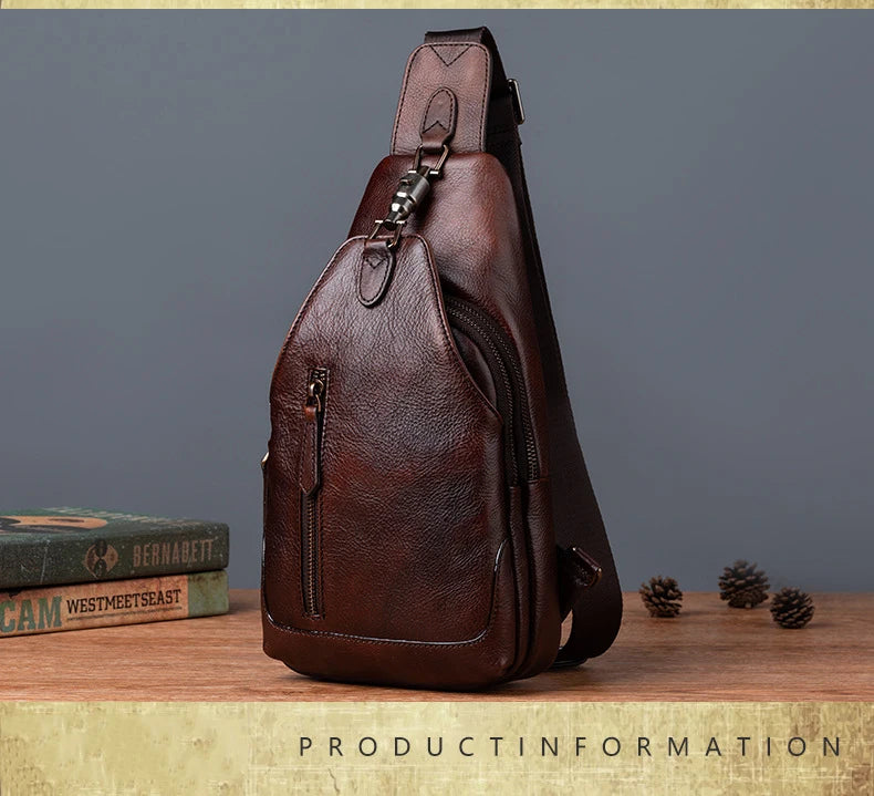 Anti theft  Men's Bag Luxury Brand Designer Single Shoulder Chest Bag Leather Male Crossbody Chest Pack Street Small Sling Bag